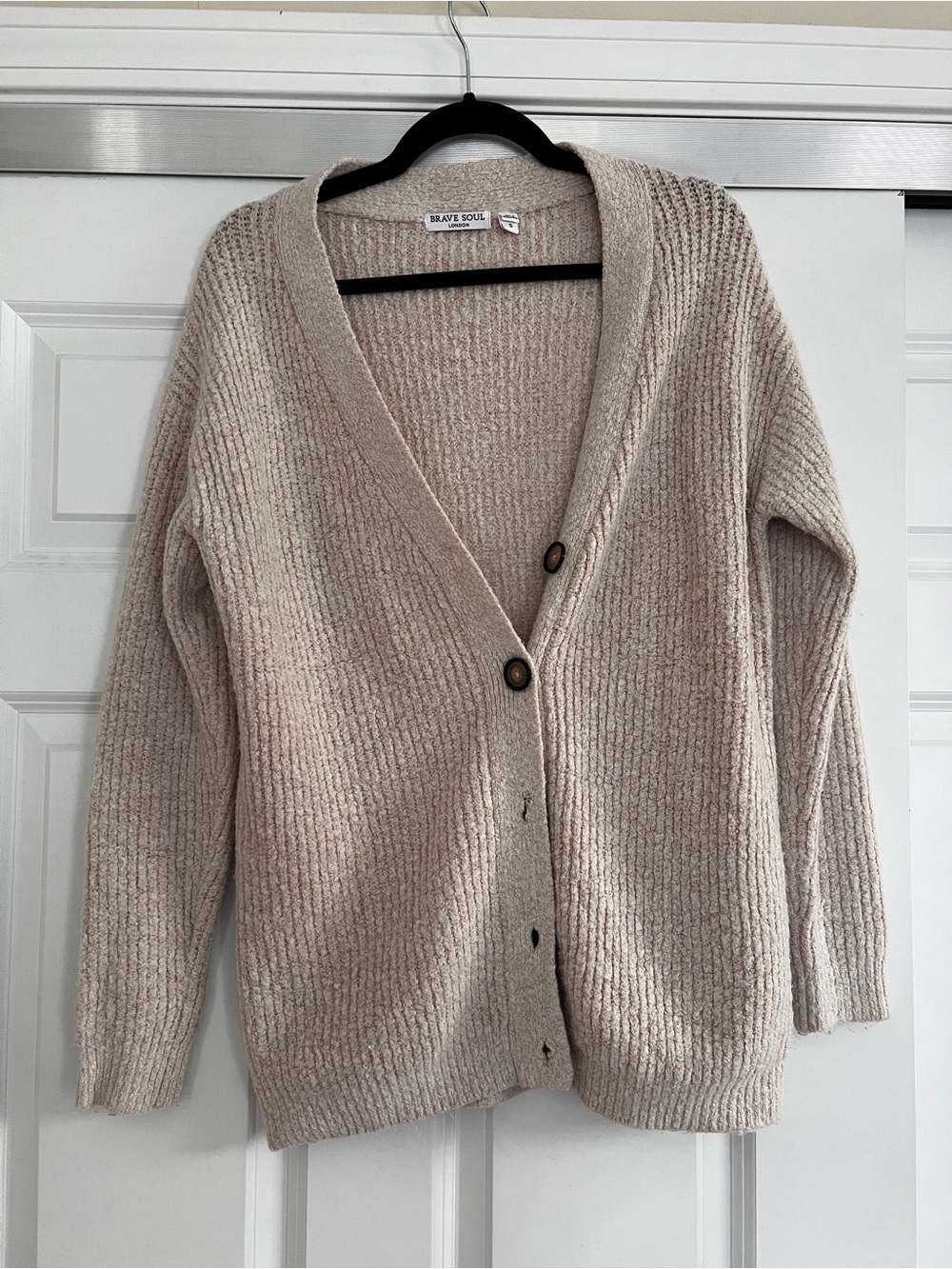 Brave Soul Taupe-Cream Ribbed Button Cardigan
